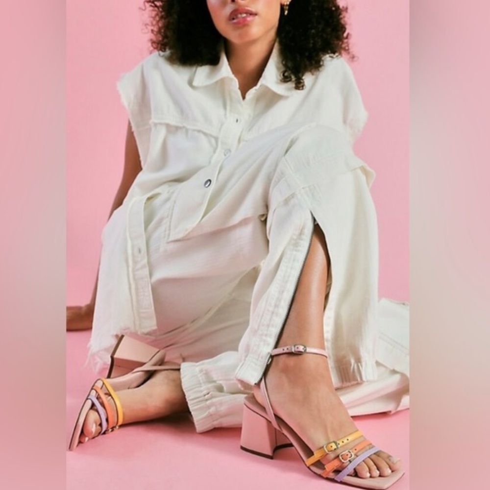Free People Multicolor Strappy Block Heel Sandals - Pink, Yellow, Lavender - Picture 14 of 14
